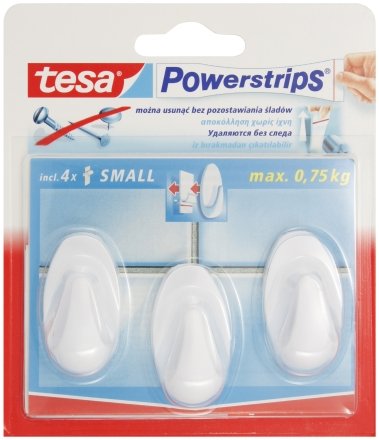 Крючки подвесные самоклеящиеся малые Tesa Powerstrips, 1,4*3,4 см, овальные белые