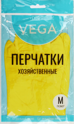 Перчатки латексные хозяйственные Vega, размер M, желтые