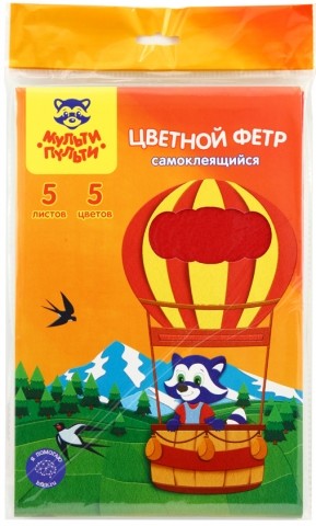 Фетр цветной для рукоделия «Приключения Енота» А4 (195 × 290 мм), 2 мм, 5 л., 5 цв., самоклеящийся Фетр цветной для рукоделия «Приключения Енота» А4 (195 × 290 мм), 2 мм, 5 л., 5 цв., самоклеящийся