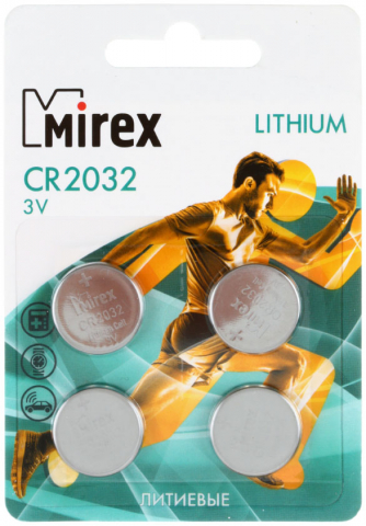 Батарейки литиевые дисковые Mirex Lithium, CR2032, 3V, 4 шт.