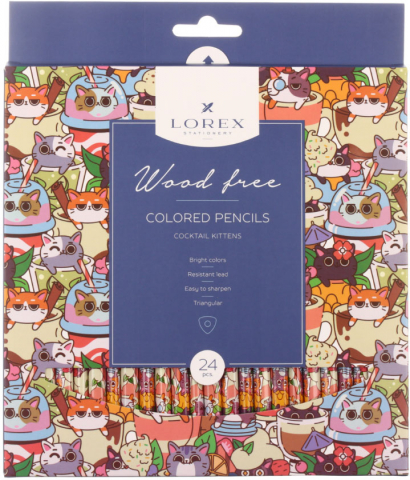 Карандаши цветные Lorex Wood Free Cocktail Kittens, 24 цвета, длина 175 мм Карандаши цветные Lorex Wood Free Cocktail Kittens, 24 цвета, длина 175 мм