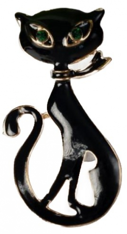 Брошь «Кошка» мур-мур, 4,3*2,3 см, цвет черный в золоте