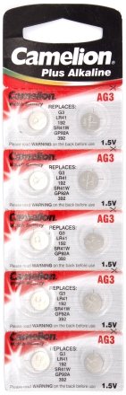 Батарейка щелочная дисковая Camelion Alkaline, AG3, LR41, GP 92A, 1.5V