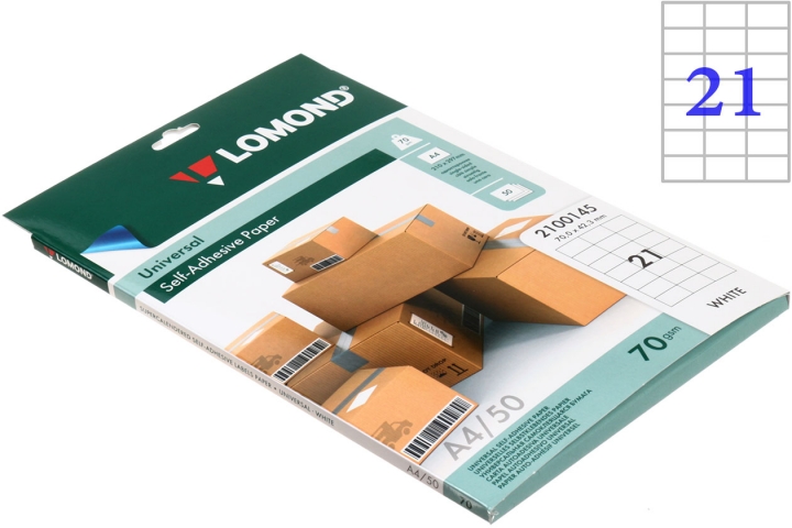Бумага самоклеящаяся для изготовления этикеток Lomond А4, 21 шт., 70×42,3 мм, матовая, белая
