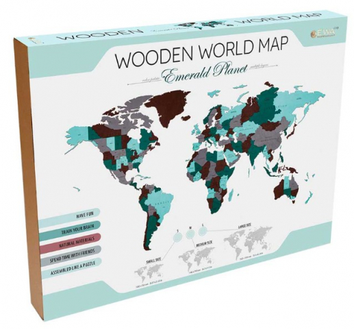 Конструктор интерьерный деревянный Ewa «Карта Мира» 1440×790×12 мм, 126 деталей, «Эмеральд плэнет» (Medium)