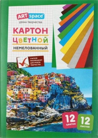 Картон цветной односторонний А4 ARTspace 12 цветов, 12 л., немелованный