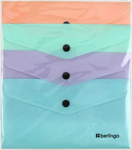 Папка-конверт пластиковая на кнопке Berlingo Instinct С6 (А6) толщина пластика 0,20 мм, ассорти