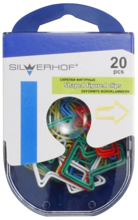Скрепки цветные фигурные Silwerhof, «Стрелка», 20 шт, ассорти 