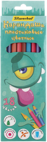 Карандаши цветные Silwerhof «Монстрики» (пластиковый корпус), 18 цветов, длина 175 мм Карандаши цветные Silwerhof «Монстрики» (пластиковый корпус), 18 цветов, длина 175 мм