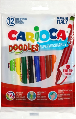 Фломастеры Cariora Doodles смываемые, 12 цветов, толщина линии 2,6 мм, вентилируемый колпачок