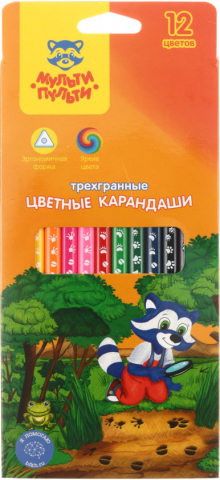 Карандаши цветные «Енот-следопыт», 12 цветов, длина 175 мм