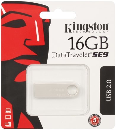 Флэш-накопитель Kingston DataTraveler SE9, 16 Gb, корпус серебристый 