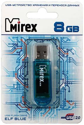 Флэш-накопитель Mirex Elf, 8Gb, USB 2.0, корпус прозрачно-синий