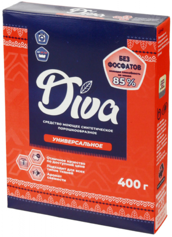 Порошок стиральный Diva 400 г, «Универсальный», для автоматической и ручной стирки