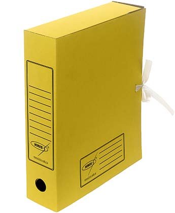 Папка архивная из картона на завязках Kris, формат А4 (325*260 мм), корешок 75 мм, желтая