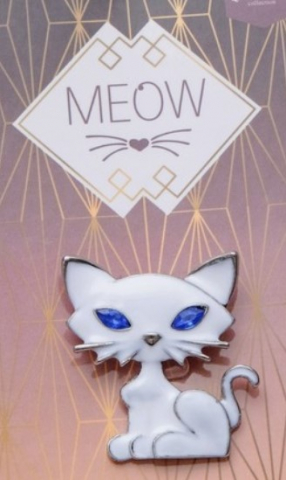 Брошь «Кошечка» хитрая, 3*3,5 см, бело-голубая в серебре Брошь «Кошечка» хитрая, 3*3,5 см, бело-голубая в серебре