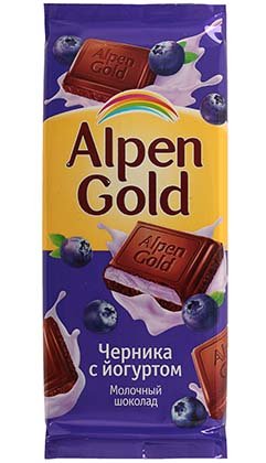 Шоколад Alpen Gold, 90 г, «Черника с йогуртом», молочный шоколад