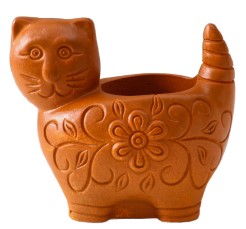 Подсвечник гипсовый Sima-Land 8,5×9,5×6,5 см, «Кошка с орнаментом», цвет красной глины