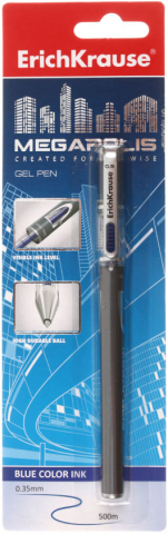 Ручка гелевая ErichKrause Megapolis, корпус серебристый металлик, стержень синий, в индивидуальной упаковке