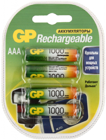 Аккумулятор GP AAA, 1.2V, 1000 mAh (4 шт. в упаковке)