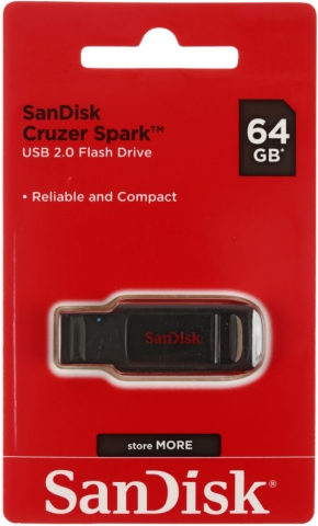 Флэш-накопитель SanDisk, 64Gb, корпус черный