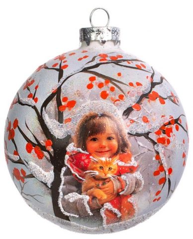 Украшение елочное стеклянное «Грай» диаметр 100 мм, «Девочка с котенком»