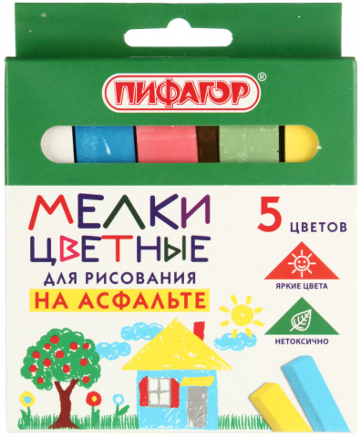 Мелки асфальтовые цветные «Пифагор. Мультики», 5 шт., 5 цв., квадратные Мелки асфальтовые цветные «Пифагор. Мультики», 5 шт., 5 цв., квадратные