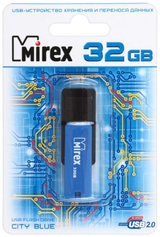 Флэш-накопитель Mirex City, 32Gb, корпус черный с синим
