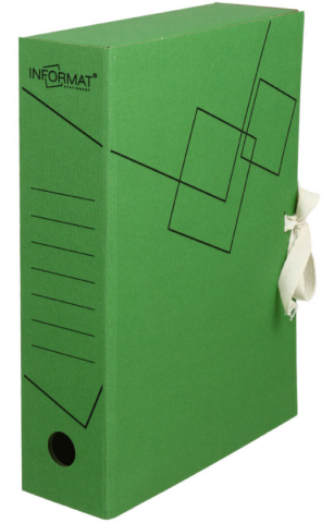 Короб архивный из микрогофрокартона на завязках inФормат, корешок 75 мм, 250*325*75 мм, зеленый