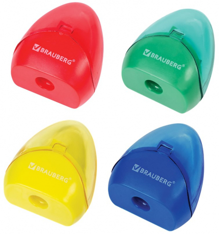 Точилка пластиковая Brauberg, 1 отверстие, с контейнером, Bell, ассорти