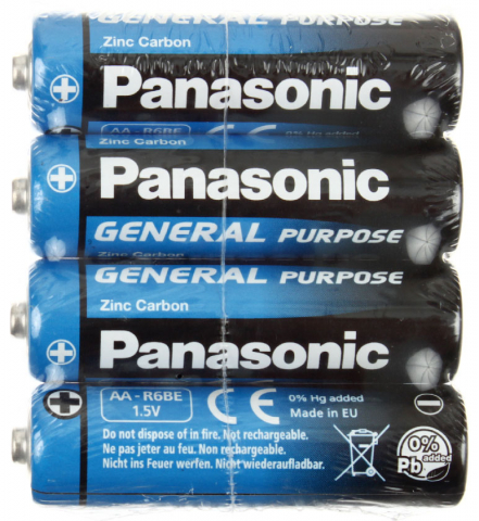 Батарейки солевые Panasonic General Purpose, AA, R6, 1.5V, 4 шт. Батарейки солевые Panasonic General Purpose, AA, R6, 1.5V, 4 шт.