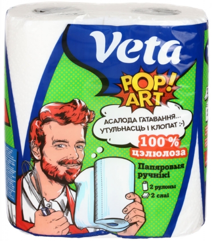Полотенца бумажные Veta Pop Art, 2 рулона, ширина 210 мм, белые