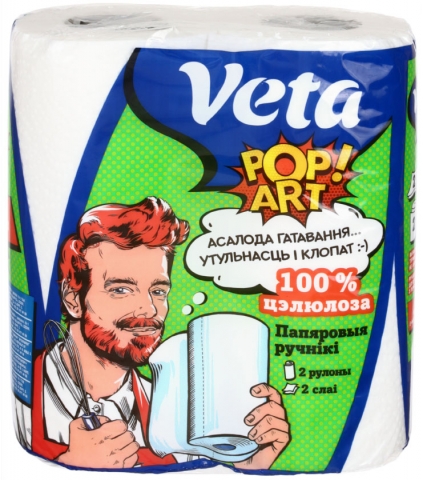 Полотенца бумажные Veta Pop Art, 2 рулона, ширина 210 мм, белые Полотенца бумажные Veta Pop Art, 2 рулона, ширина 210 мм, белые