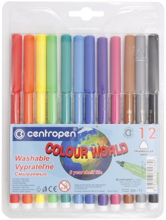 Фломастеры смываемые Colour World , 12 цветов, толщина линии 1 мм, вентилируемый колпачок