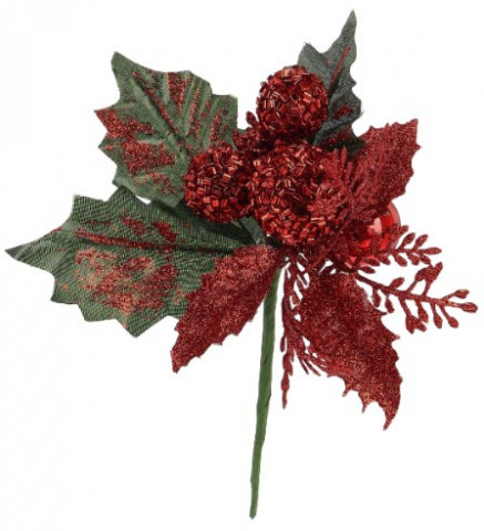 Декор новогодний, 16 см, «Зимние грезы: красные шары, листья, веточки» Декор новогодний, 16 см, «Зимние грезы: красные шары, листья, веточки»