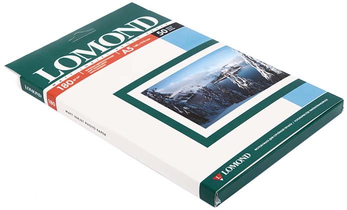 Бумага для струйной фотопечати матовая односторонняя Lomond А5 (210×148 мм), 180 г/м², 50 л., односторонняя Бумага для струйной фотопечати матовая односторонняя Lomond А5 (210×148 мм), 180 г/м², 50 л., односторонняя