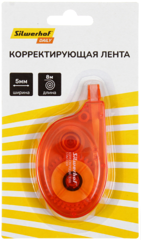 Корректирующий роллер Silwerhof Daily, размер ленты 5 мм*8 м, корпус оранжевый Корректирующий роллер Silwerhof Daily, размер ленты 5 мм*8 м, корпус оранжевый