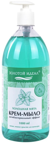 Крем-мыло жидкое «Золотой идеал» (с дозатором), 1 л, «Холодная мята» (с антибактериальным эффектом)