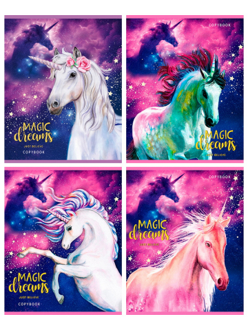 Тетрадь общая А5, 96 л. на скобе «Магия единорогов», 160*203 мм, клетка, ассорти (цена за 1 шт.)