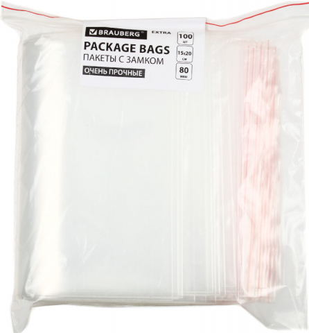 Пакет упаковочный с застежкой (ZipLock) Brauberg Extra, 150*200 мм, 100 шт., 80 мкм. Пакет упаковочный с застежкой (ZipLock) Brauberg Extra, 150*200 мм, 100 шт., 80 мкм.