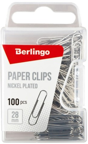 Скрепки проволочные Berlingo, 28 мм, 100 шт., округлые, никелированные