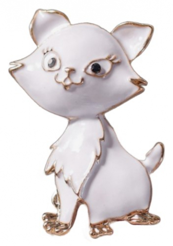 Брошь «Котенок взъерошенный», 3,8 см, цвет белый с золотистым