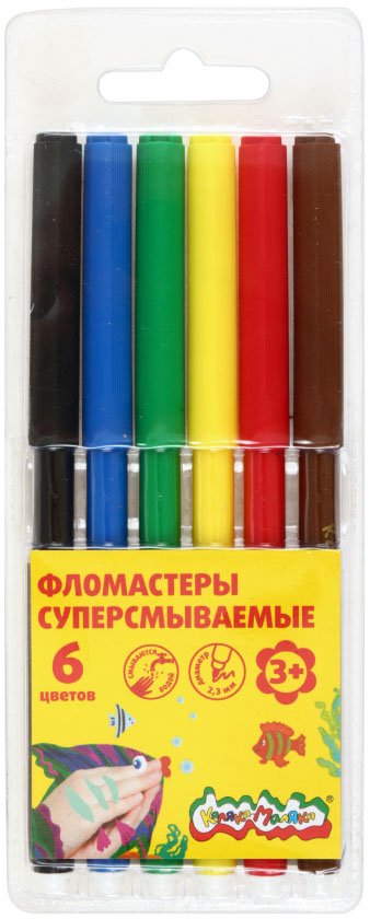 Фломастеры суперсмываемые «Каляка-Маляка», 6 цветов, толщина линии 2 мм, вентилируемый колпачок