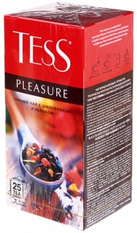 Чай Tess, 37,5 г, 25 пакетиков, Pleasure, чай черный с шиповником и яблоком