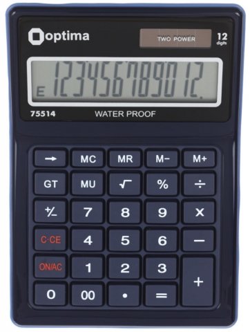 Калькулятор 12-разрядный Optima 75514 компактный, синий