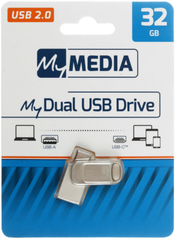 Флеш-накопитель MyMedia MyDual USB+USB Type-C, 32 Gb, корпус серебристый