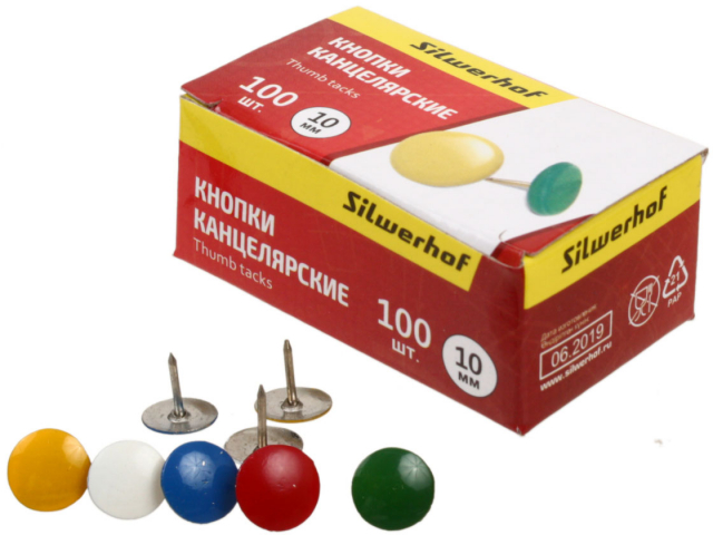 Кнопки Silwerhof 10 мм, 100 шт., цветные, никелированные
