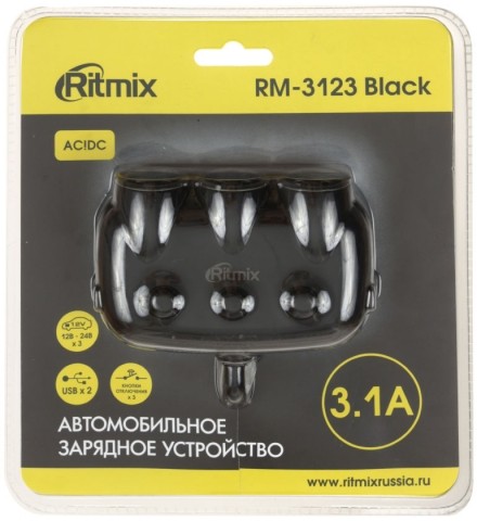 Автомобильное зарядное устройство Ritmix RM-3123, черное