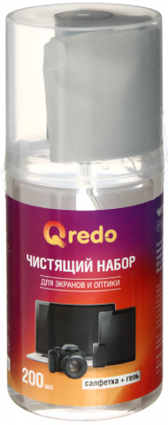 Комплект для очистки экранов всех типов и оптики Qredo, гель 200 мл + салфетка
