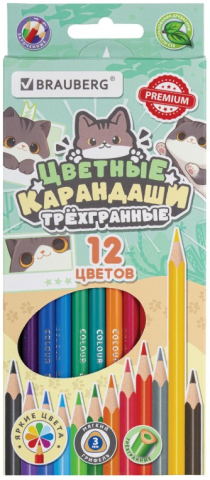 Карандаши цветные Brauberg Cute Cats, 12 цветов, трехгранные, длина 175 мм, «Милые коты» Карандаши цветные Brauberg Cute Cats, 12 цветов, трехгранные, длина 175 мм, «Милые коты»